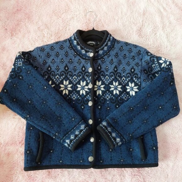 Icelandic Design Snowflakes Lined Wool Sweater Cardigan Size Meduim - Picture 8 of 11